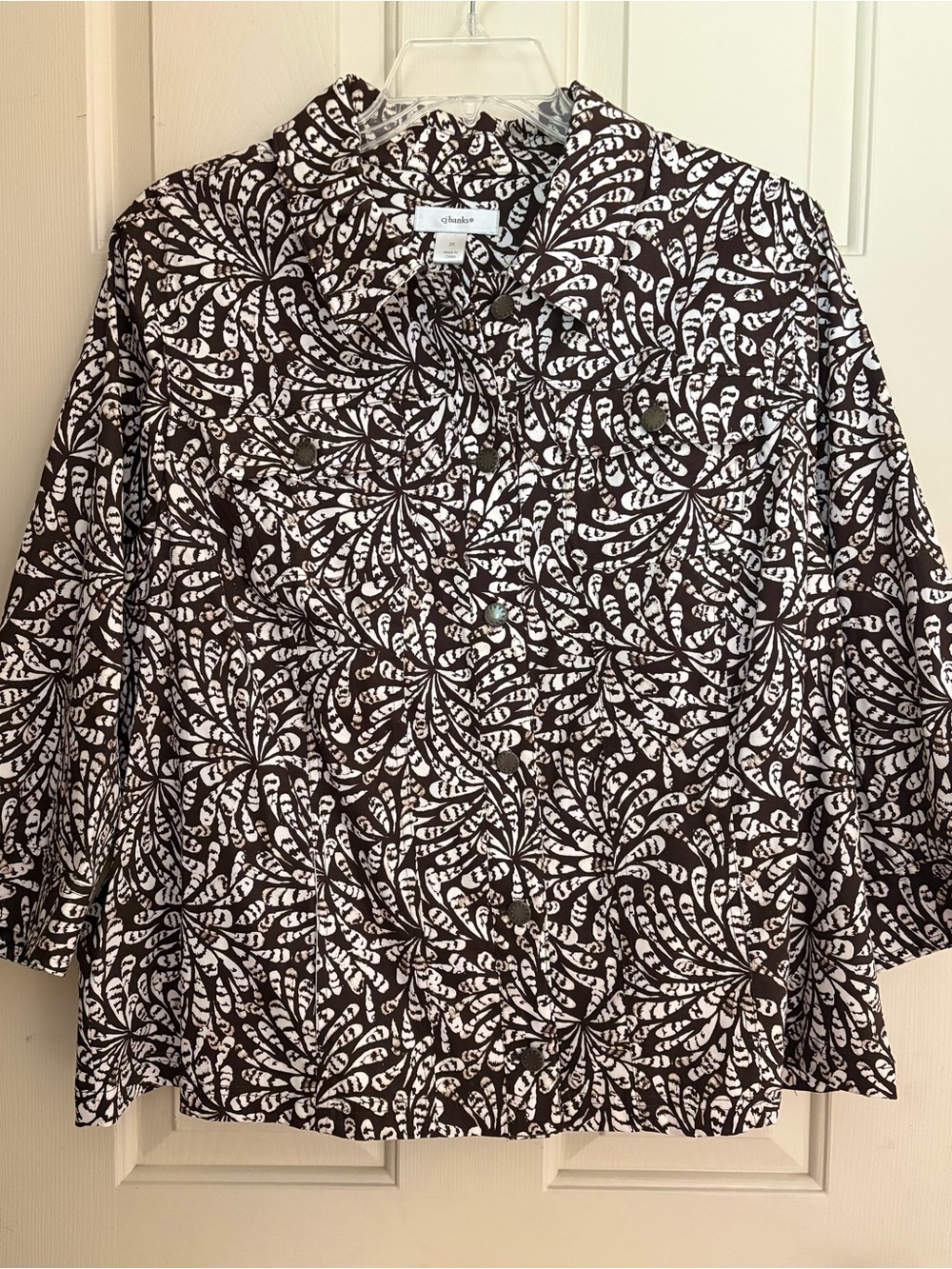 Christopher & Banks Size 2x Brown Floral Print Button Down Jacket